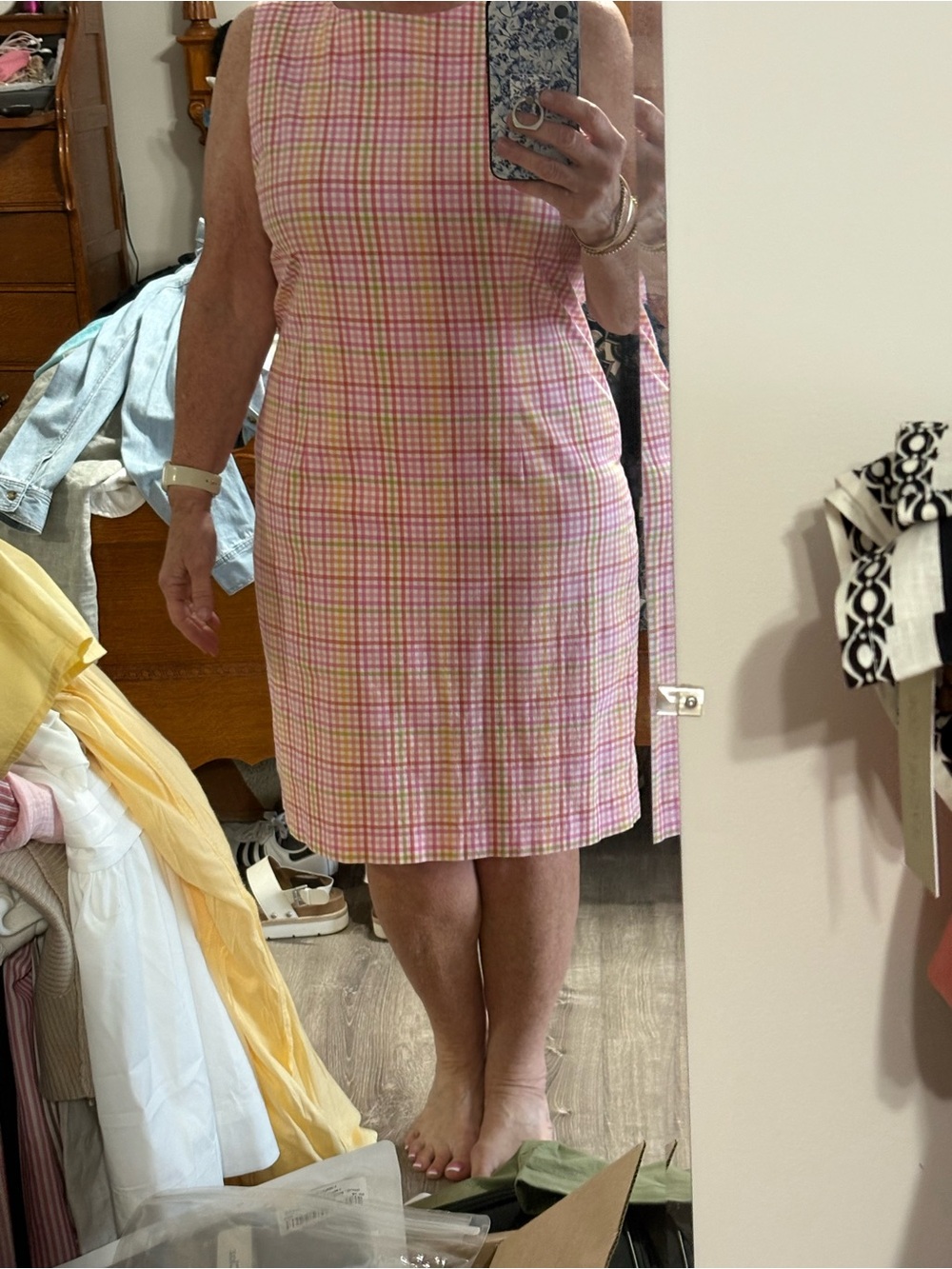 Chadwicks Pink Plaid Sleeveless Shift Dress